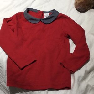 Gap 3t red top Peter Pan denim collar soft